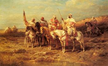 Adolf Schreyer : Arab Horseman By A watering Hole